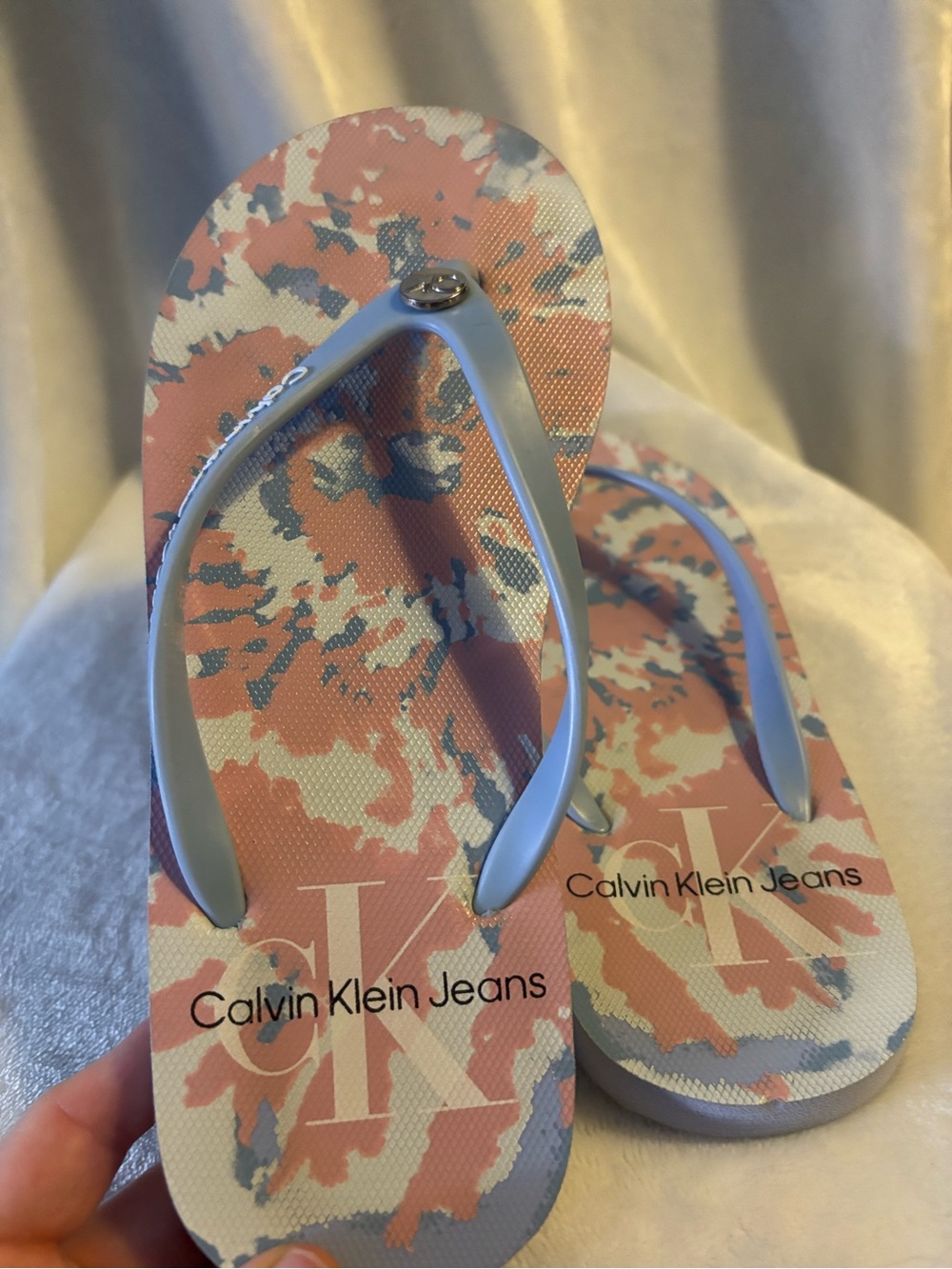 Calvin Klein Jeans Coral & Cream Camo Flip Flops